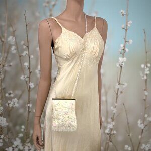 La Regale Ivory Pastel Floral Beaded Bridal Clutch Purse Fringe Evening Bag